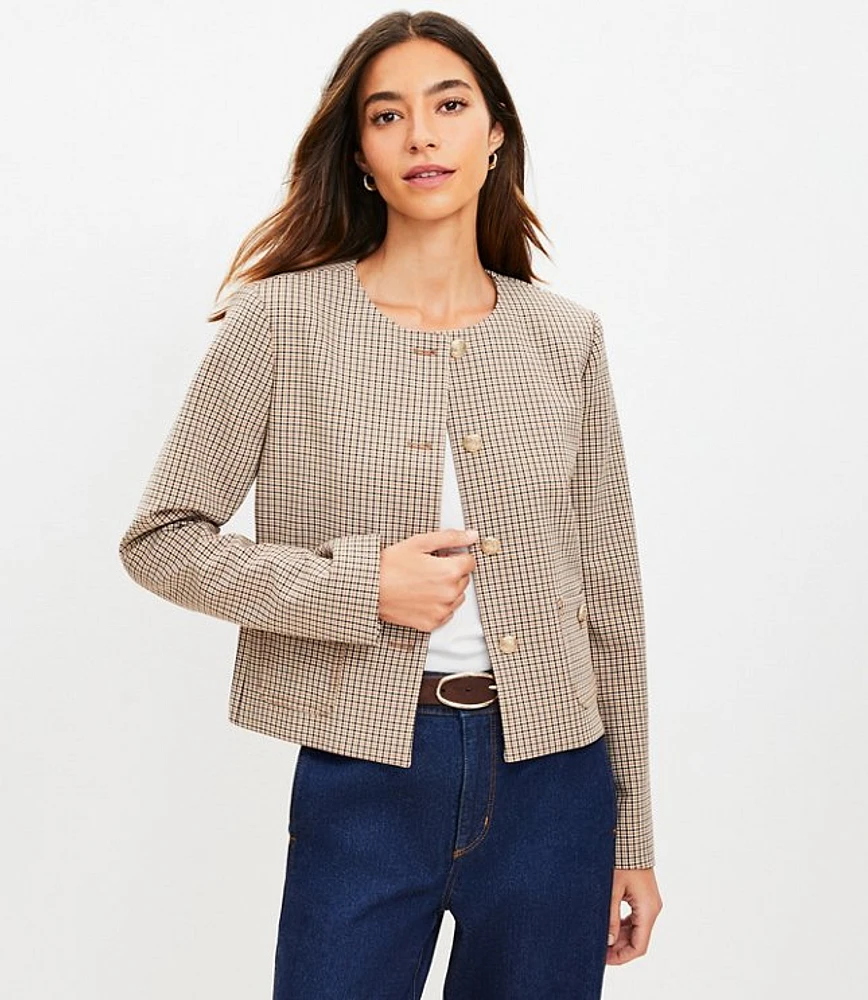 Petite Plaid Collarless Jacket