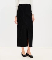 Petite Sparkle Pinstripe Denim Midi Skirt Washed Black