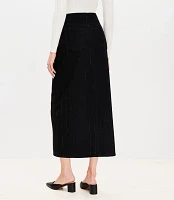 Petite Sparkle Pinstripe Denim Midi Skirt Washed Black