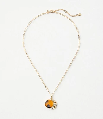 Tortoiseshell Print Circle Pendant Necklace