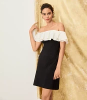 Ponte Ruffle Off The Shoulder Mini Dress