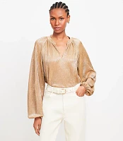 Metallic Pleated Split Neck Top