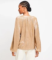 Metallic Pleated Split Neck Top