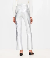 Tall Coated High Rise Straight Jeans Silver Metallic