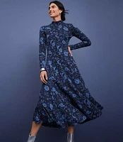 Snowflake Bloom Godet Turtleneck Maxi Dress