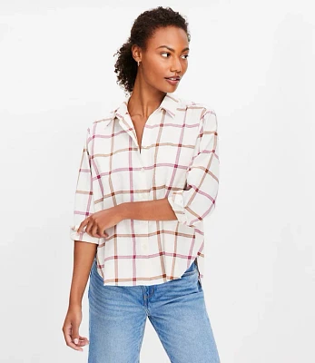 Petite Plaid Cotton Flannel Relaxed Pocket Shirt