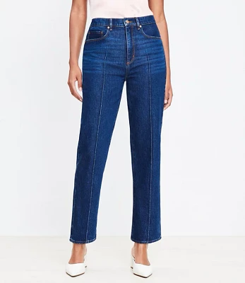 Petite Curvy Pintucked High Rise Straight Jeans Refined Dark Indigo Wash