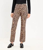 Petite Side Zip Ankle Flare Pants Leopard Print Twill