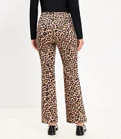 Petite Side Zip Ankle Flare Pants Leopard Print Twill