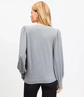 Heathered Puff Sleeve Boatneck Top