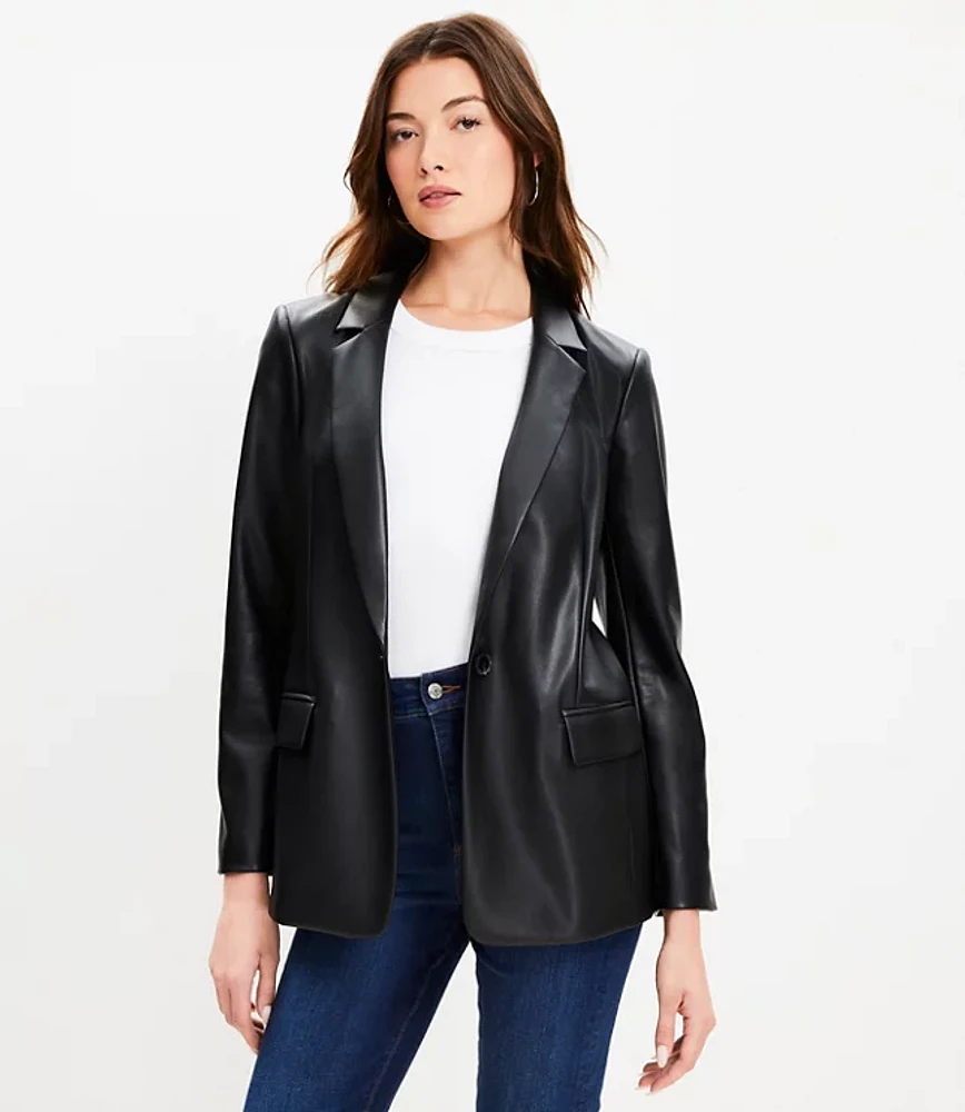 Petite Faux Leather Relaxed Blazer