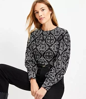 Petite Tile Textured Balloon Sleeve Blouse