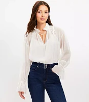 Chiffon Ruffle Tie Neck Blouse