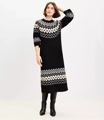 Petite Fair Isle Relaxed Midi Sweater Dress