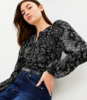 Etched Floral Crinkle Henley Top