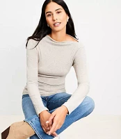 Petite Heathered Cozy Ribbed Asymmetric Neck Top