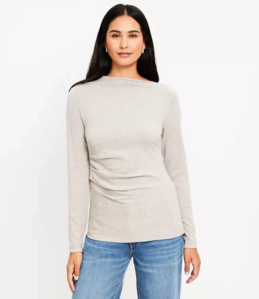 Petite Heathered Cozy Ribbed Asymmetric Neck Top