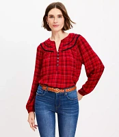 Plaid Stitched Yoke Blouse