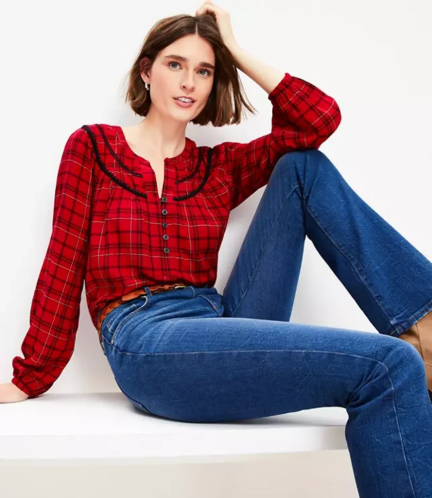 Plaid Stitched Yoke Blouse