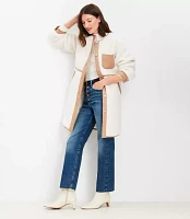 Petite Twill Trim Sherpa Coat