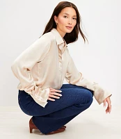 Satin Bubble Hem Bell Sleeve Shirt