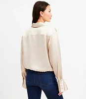 Satin Bubble Hem Bell Sleeve Shirt