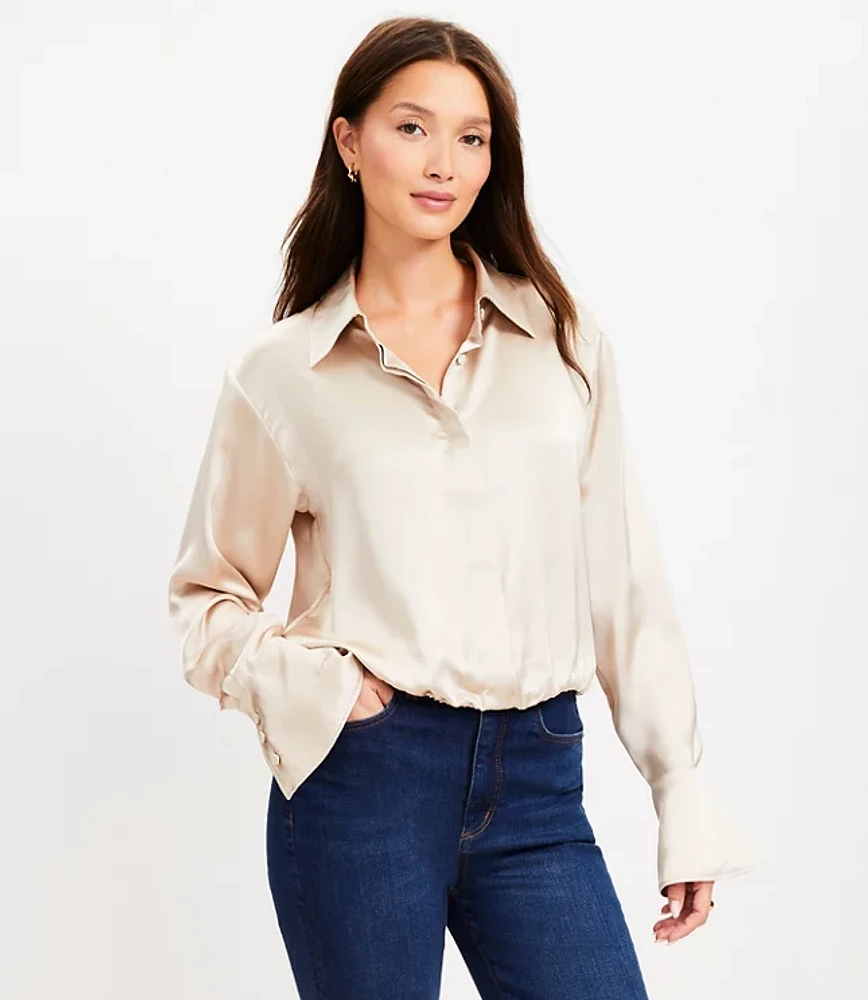 Satin Bubble Hem Bell Sleeve Shirt