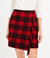 Petite Plaid Fringe Mini Wrap Skirt