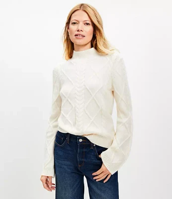 Petite Mock Neck Cable Sweater