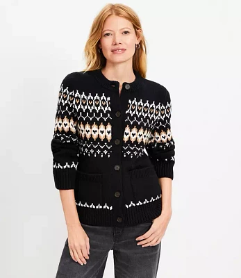 Petite Fair Isle Waisted Patch Pocket Cardigan