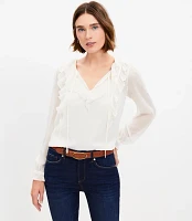 Crinkle Ruffle Tie Neck Blouse