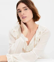 Crinkle Ruffle Tie Neck Blouse