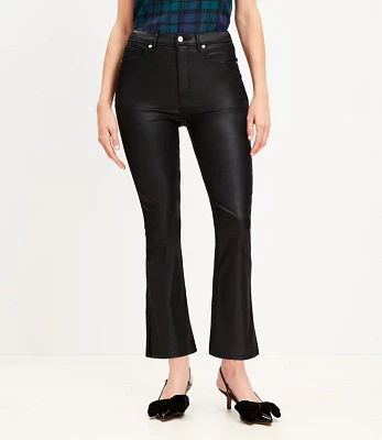 Curvy Coated Side Slit High Rise Kick Crop Jeans Black