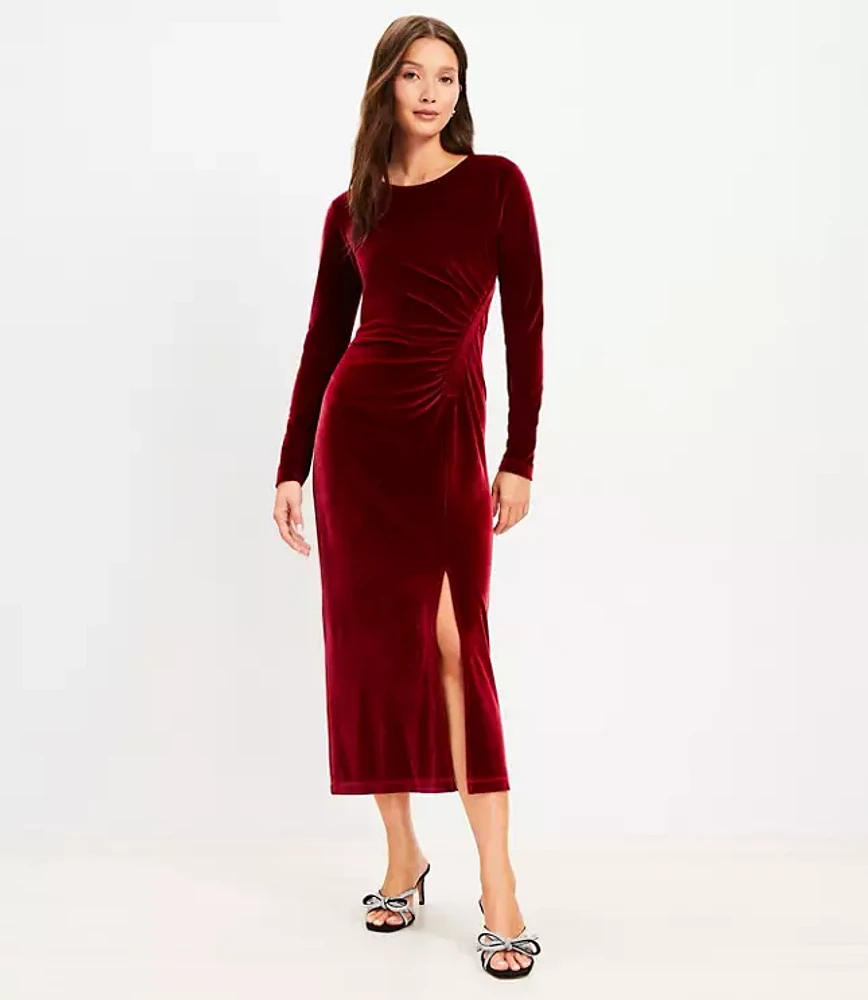 Petite Shirred Velvet Midi Dress