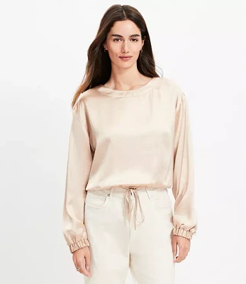 Petite Satin Drawstring Blouse