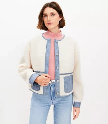 Petite Denim Trim Sherpa Jacket