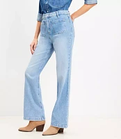 Petite Patch Pocket High Rise Relaxed Flare Jeans Light Vintage Indigo Wash