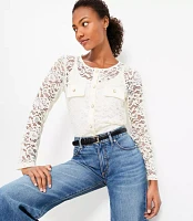 Petite Pearlized Button Lace Jacket