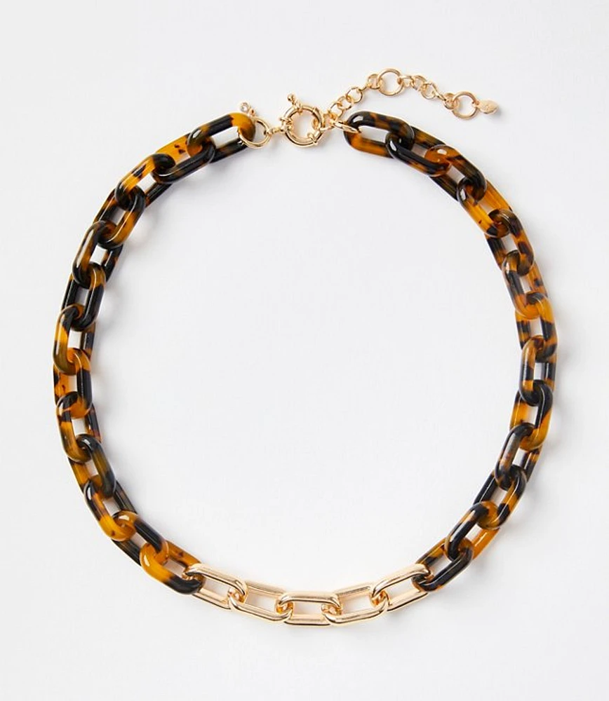 Tortoiseshell Print Link Statement Necklace