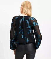 Petite Metallic Jacquard Stretch Hem Blouse