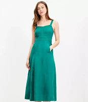 Linen Blend Seamed Midi Pocket Dress