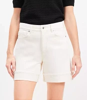 High Rise Denim Cuffed Shorts Ivory