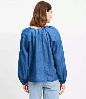 Petite Chambray Shirred Blouse