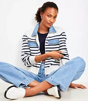 Denim Striped Zip Sweater Jacket