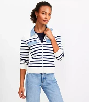 Denim Striped Zip Sweater Jacket