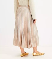 Petite Foiled Satin Pleated Midi Skirt