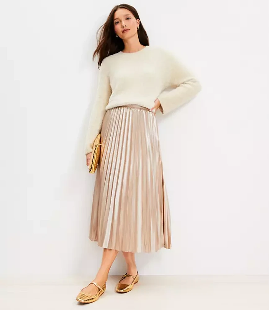 Petite Foiled Satin Pleated Midi Skirt