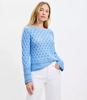 Mixed Pointelle Wide Sleeve Boatneck Sweater