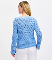 Mixed Pointelle Wide Sleeve Boatneck Sweater