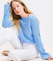 Mixed Pointelle Wide Sleeve Boatneck Sweater